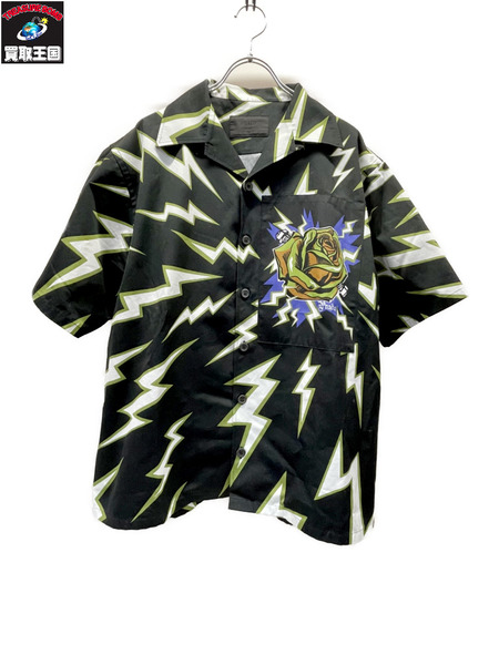 PRADA 19AW サンダーボルトローズ オープンンカラーシャツ L