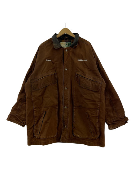 OLD・VINTAGE ジャケット 00s 襟レザー ダック地 カバーオール XL BRN