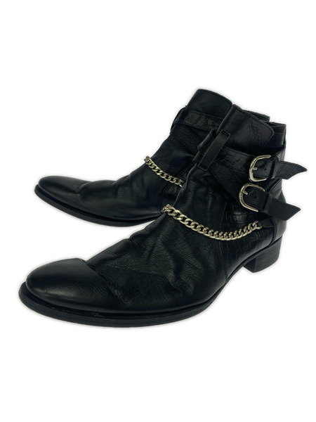 TORNADO MART ブーツ チェーン ダブルベルト レザー 黒 (L)