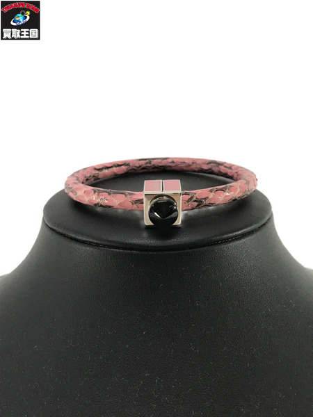 【美品】FENDI フェンディ レザーブレスレット FFロゴ ピンク バイカラー FENDI アクセサリー パイソンレザーブレスレット ピンク（L