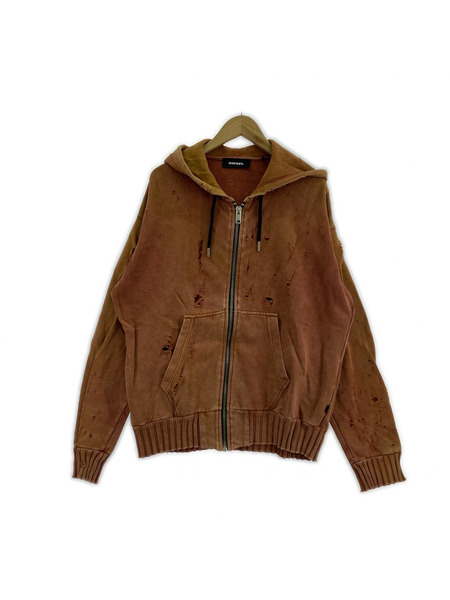 DIESEL パーカー（ジップアップ） デストロイ 赤系