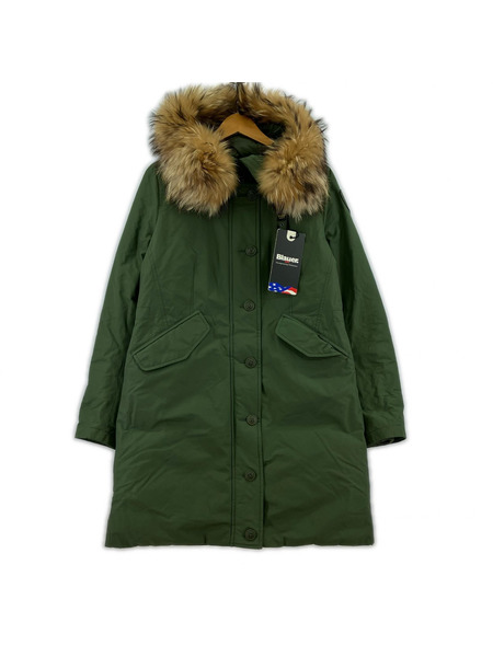 Blauer/ラクーンファー/フーデッド/ダウンジャケット/S/オリーブ