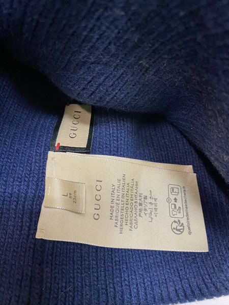 GUCCI ロゴニット帽 ネイビー Ｌサイズ