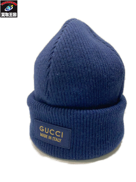 GUCCI ロゴニット帽 ネイビー Ｌサイズ