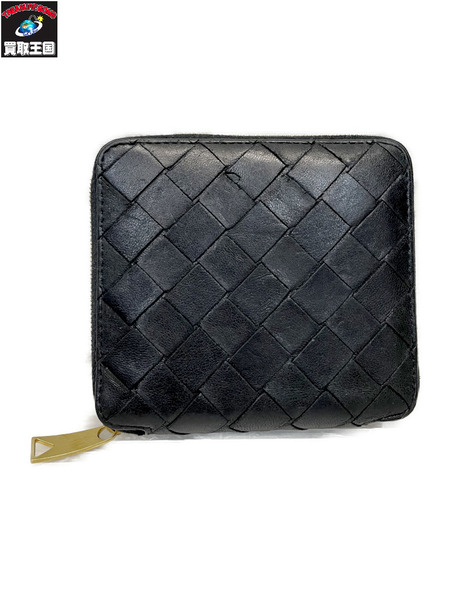 Bottega Veneta イントレチャート スクエアラウンドジップ 黒
