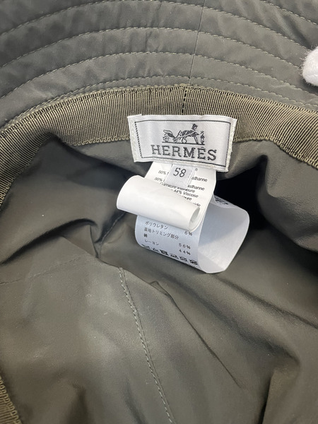 HERMES フレッドライン H刺繍 ナイロンバケットハット 58