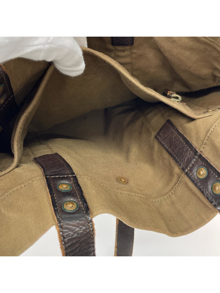 RRL イタリア製 レザー×キャンバス トートバッグ カーキ系 茶系