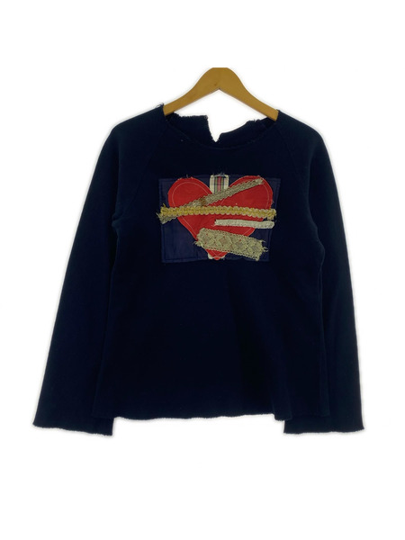 tricot COMME des GARCONS 02AW ハートワッペン スパンコールデザインニット M紺