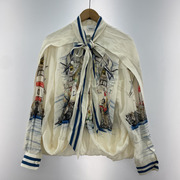 BURBERRY 21SS ケープディテール マリンスケッチプリント シルク タイネックシャツ UK6[値下]