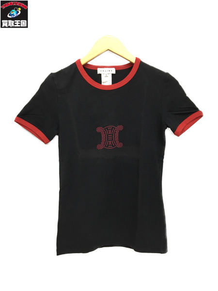 CELINE レディースラグ衣料 トリオンフロゴ スタッズ Tシャツ (S) 黒赤