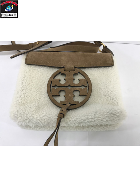 Tory Burch ショルダーバッグ ボア レザー 白茶