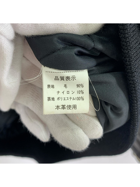 . ジャケット 袖レザー\スタジャン/ワッペン/黒
