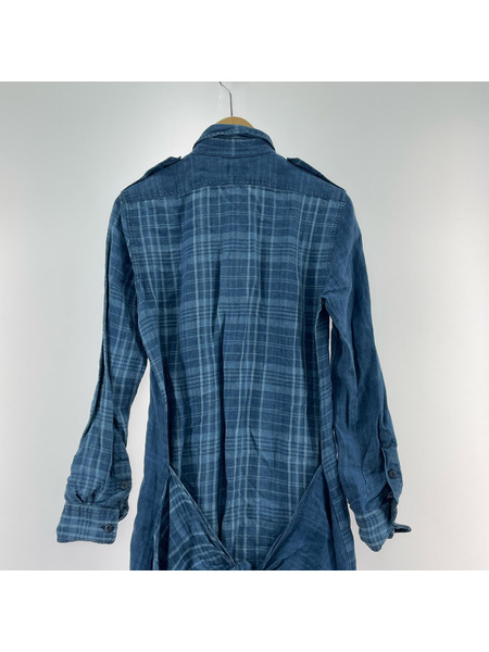 POLO RALPH LAUREN 長袖ワンピース リネンシャツワンピース/NVY/チェック柄[値下]