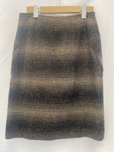 CHANEL ツイードウールスカート 茶 (36)　シャネル