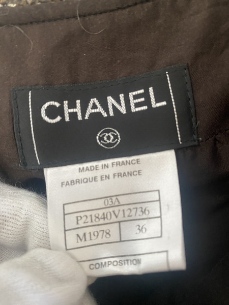 CHANEL ツイードウールスカート 茶 (36)　シャネル