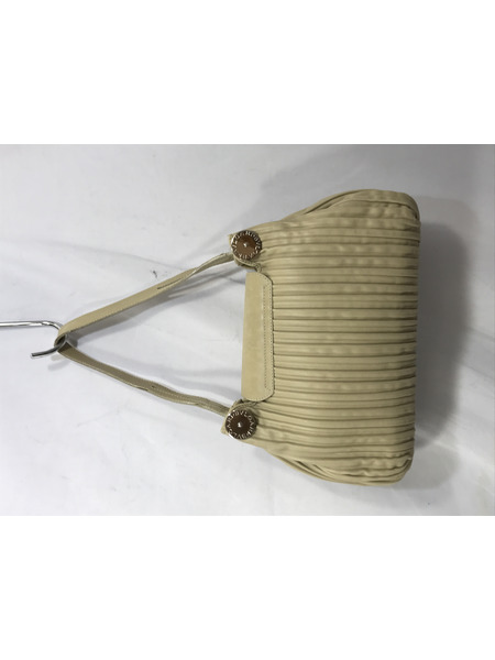 ハンドバッグ レザー プリーツ ベージュ