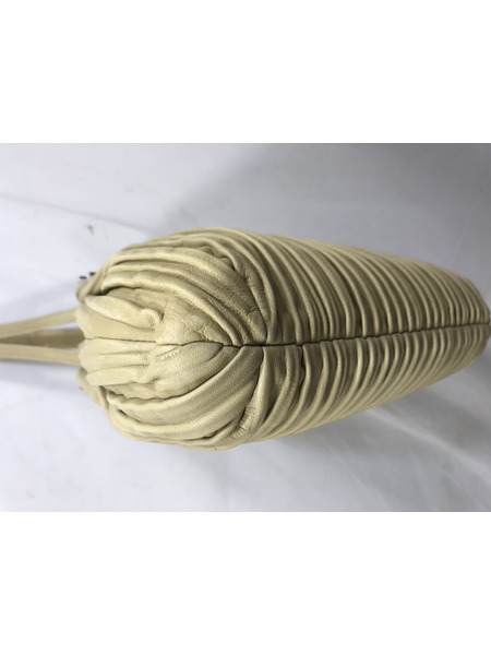 ハンドバッグ レザー プリーツ ベージュ