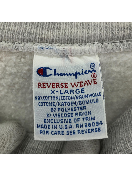 90s Champion USA製 WILLISTON リバースウィーブ スウェットシャツ グレー (XL)