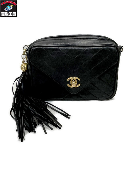 CHANEL Vステッチ シェブロン ラムスキンチェーンショルダーバッグ ブラック