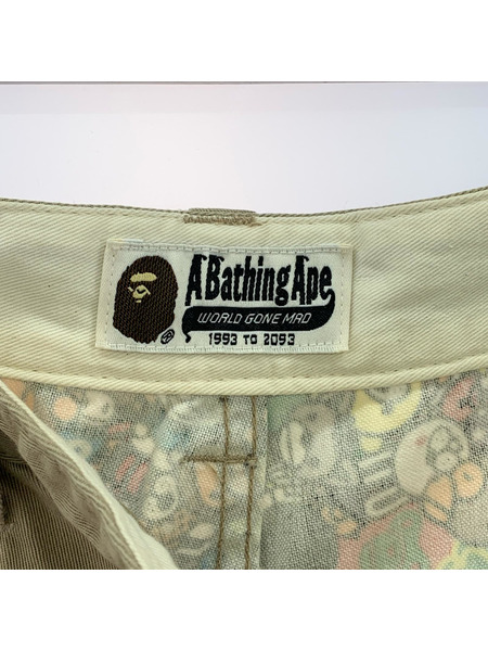 A BATHING APE ショートパンツ BABY MILO 柄切替 ショートパンツ L ベージュ