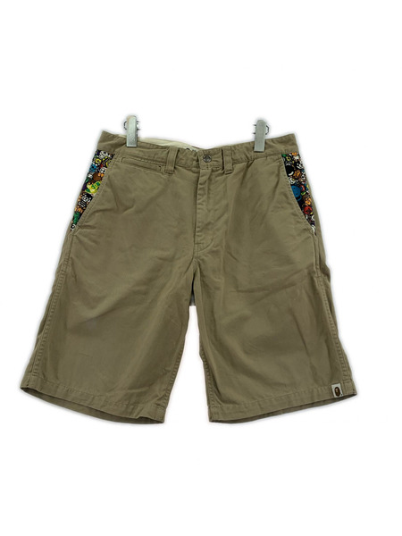 A BATHING APE ショートパンツ BABY MILO 柄切替 ショートパンツ L ベージュ
