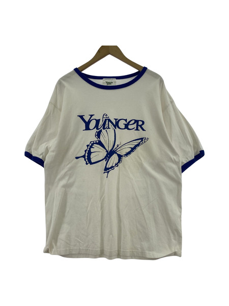 Younger Song S/SバタフライリンガーTee 白