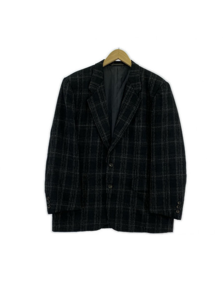 80s~ COMME des GARCONS HOMME 絣チェック柄 ウールテーラードジャケット M 黒