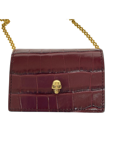 Alexander McQueen SKULL MICRO 型押シ スカル チェーンカードケース 赤