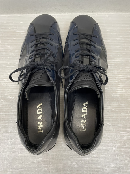 PRADA エナメルレザー×ナイロン ドライビングシューズ 9 ネイビー×ブラック