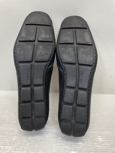 PRADA エナメルレザー×ナイロン ドライビングシューズ 9 ネイビー×ブラック