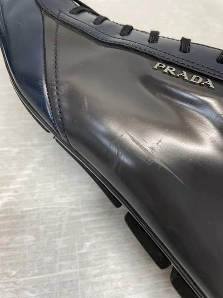 PRADA エナメルレザー×ナイロン ドライビングシューズ 9 ネイビー×ブラック