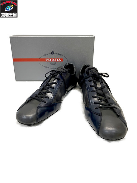 PRADA エナメルレザー×ナイロン ドライビングシューズ 9 ネイビー×ブラック