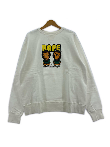90s A BATHING APE 初期タグ 2猿 プリントスウェット L ホワイト
