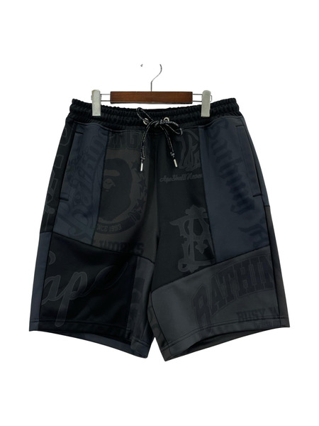 A BATHING APE ショートパンツ ロゴ柄切替 ハーフパンツ 黒 (L)