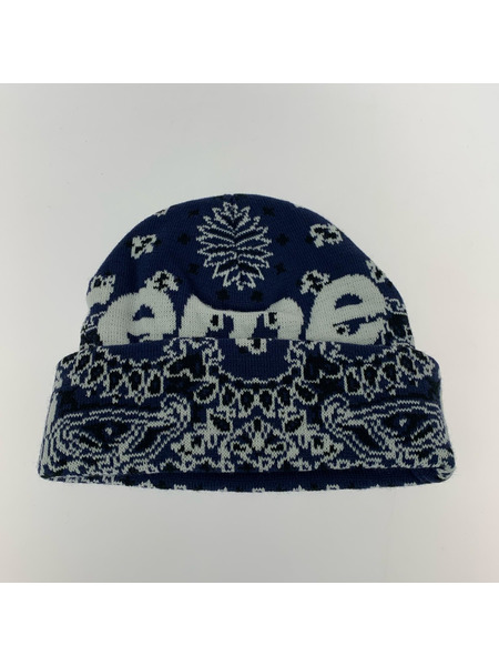 Supreme ニットキャップ 24FW/ペイズリー/バンダナ/総柄/紺