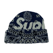 Supreme ニットキャップ 24FW/ペイズリー/バンダナ/総柄/紺