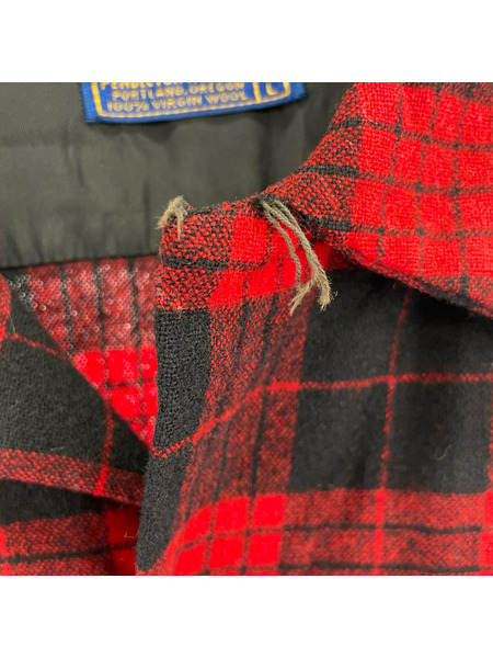 PENDLETON 長袖シャツ 50s~/ウールタータンチェックシャツ/エルボーパッチ/赤 (L)