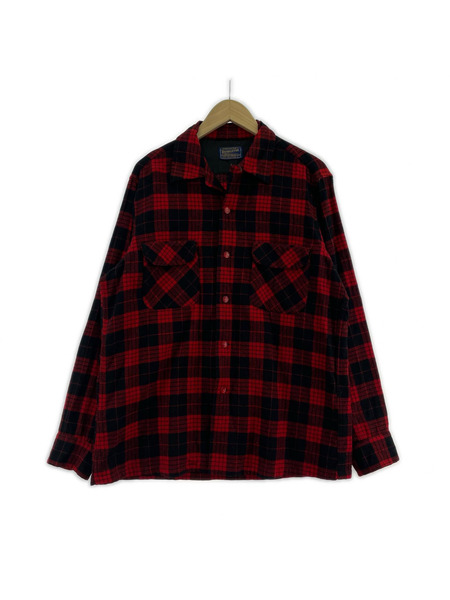 PENDLETON 長袖シャツ 50s~/ウールタータンチェックシャツ/エルボーパッチ/赤 (L)