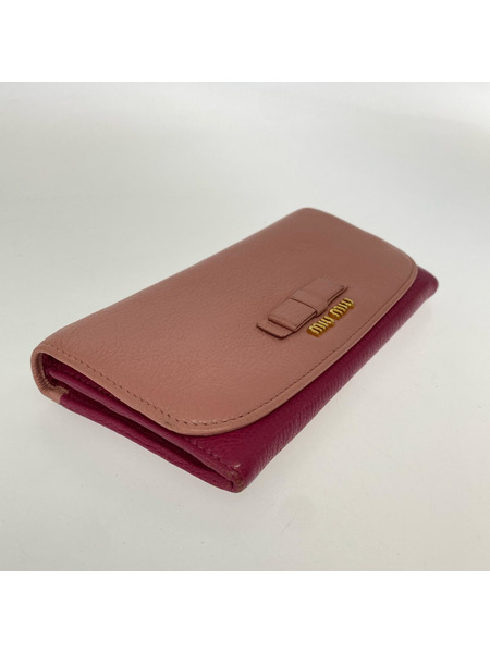 長財布 MIUMIU バイカラー ピンク リボン