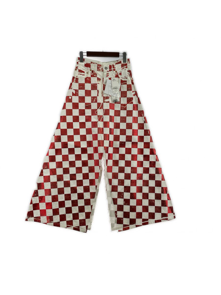 MM6 チェッカーデザインロングスカート 36  レッド×ホワイト