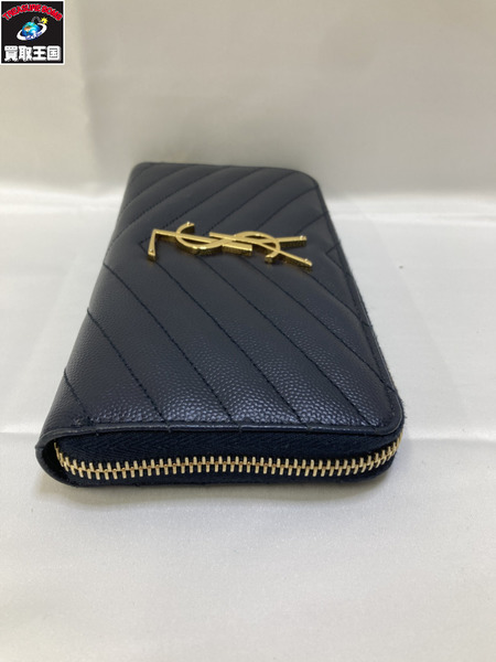 YSL YVES SAINT LAURENT イブサンローラン Vステッチ　長財布　ラウンドジップ ネイビー