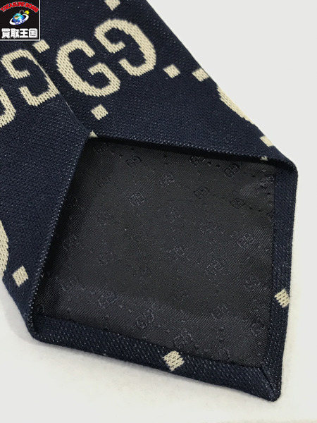 GUCCI GG柄 ネクタイ　ネイビー