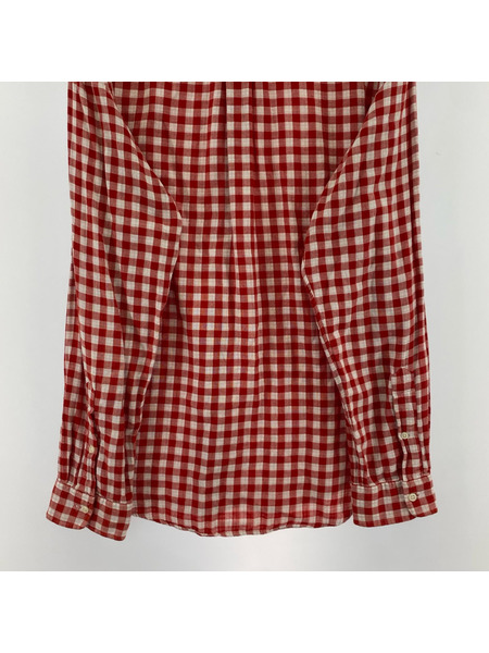 POLO RALPH LAUREN ダブルフェイス ガーゼコットン チェック L/Sシャツ 赤 (L)[値下]