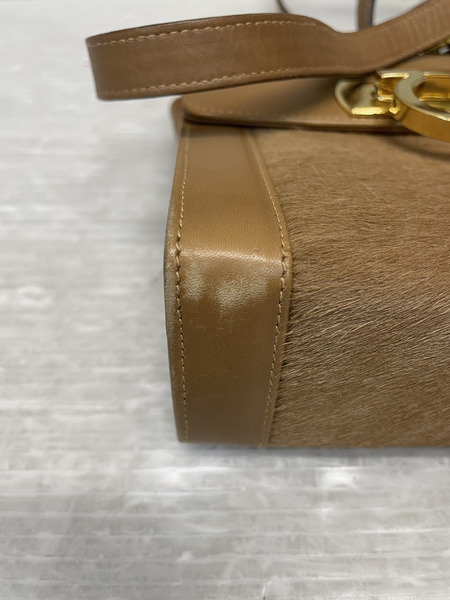 S.Ferragamo ガンチーニ ハラコ×レザー ショルダーバッグ