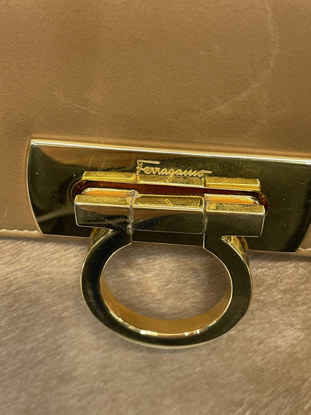 S.Ferragamo ガンチーニ ハラコ×レザー ショルダーバッグ
