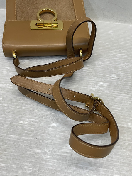 S.Ferragamo ガンチーニ ハラコ×レザー ショルダーバッグ